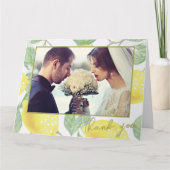 Modern Yellow Lemons & Green Foliage Weduwfoto Bedankkaart (Voorkant)