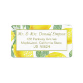Modern Yellow Lemons Green Leaves Wedding Address Etiket (Voorkant)