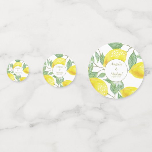 Modern Yellow Lemons Green Leaves Wedding Confetti (Voorkanten)