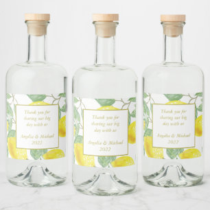 Modern Yellow Lemons Green Leaves Wedding Likeurfles Etiket