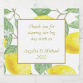 Modern Yellow Lemons Green Leaves Wedding Likeurfles Etiket (Enkel label)