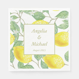 Modern Yellow Lemons Green Leaves Wedding Napkins Servet
