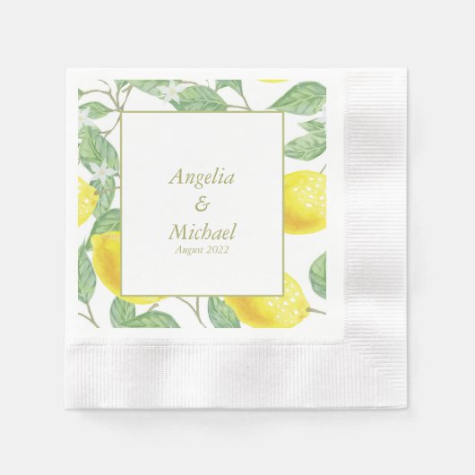 Modern Yellow Lemons Green Leaves Wedding Servet (Voorkant)