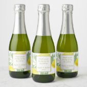 Modern Yellow Lemons Green Leaves Wedding Sparkling Wijnetiket (Flessen)