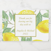Modern Yellow Lemons Green Leaves Wedding Sparkling Wijnetiket (Enkel label)