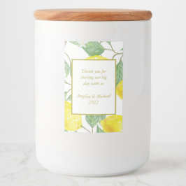Modern Yellow Lemons Green Leaves Wedding Voedselcontainer Etiket