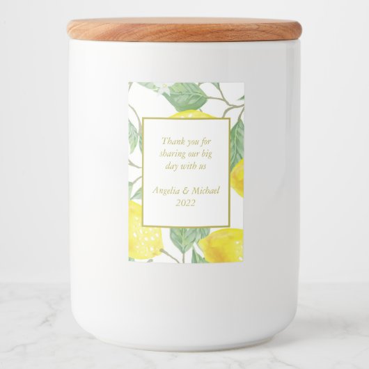 Modern Yellow Lemons Green Leaves Wedding Voedselcontainer Etiket (Voorkant)