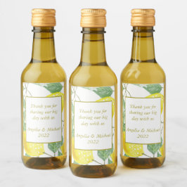 Modern Yellow Lemons Green Leaves Wedding Wijn Etiket