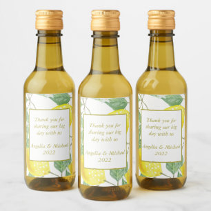 Modern Yellow Lemons Green Leaves Wedding Wijn Etiket