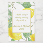 Modern Yellow Lemons Green Leaves Wedding Wijn Etiket (Enkel label)