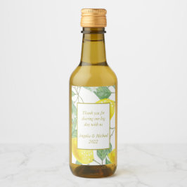 Modern Yellow Lemons Green Leaves Wedding Wijn Etiket