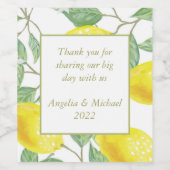 Modern Yellow Lemons Green Leaves Wedding Wijn Etiket (Enkel label)