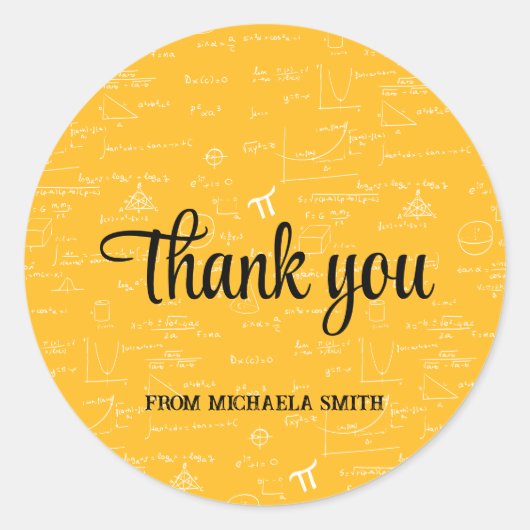 Modern Yellow Math Graduation Thank You Ronde Sticker (Voorkant)