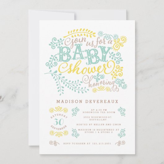 Modern Yellow Mint Gender Neutral Cute Baby shower Kaart (Voorkant)