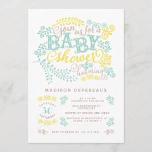 Modern Yellow Mint Gender Neutral Cute Baby shower Kaart