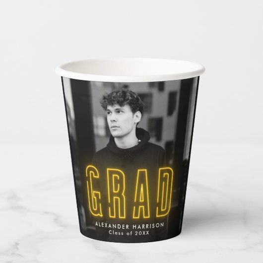 Modern Yellow Neon Afstuderen Papieren Bekers (Voorkant)