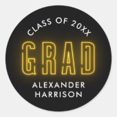 Modern Yellow Neon Afstuderen Ronde Sticker (Voorkant)