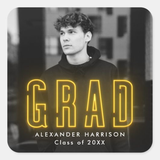 Modern Yellow Neon Afstuderen Vierkante Sticker (Voorkant)