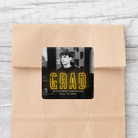 Modern Yellow Neon Afstuderen Vierkante Sticker