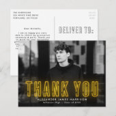 Modern Yellow Neon Photo Afstuderen Dank u Briefkaart (Voorkant / Achterkant)