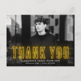 Modern Yellow Neon Photo Afstuderen Dank u Briefkaart