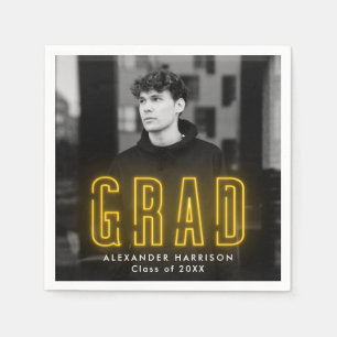 Modern Yellow Neon Photo Afstuderen Servet