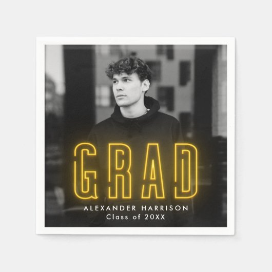 Modern Yellow Neon Photo Afstuderen Servet (Voorkant)