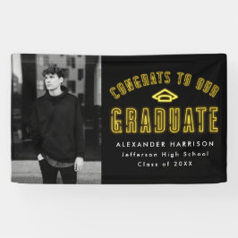 Modern Yellow Neon Photo Graduation Party Spandoek