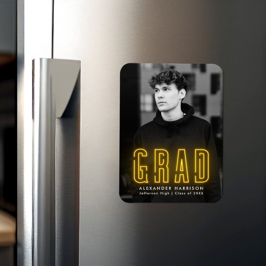 Modern Yellow Neon Vertical Photo Graduation Magneet