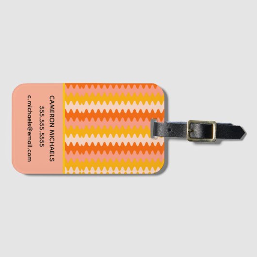 Modern Yellow, Orange & White Zig Zag Pattern Bagagelabel (Voorkant (horizontaal))