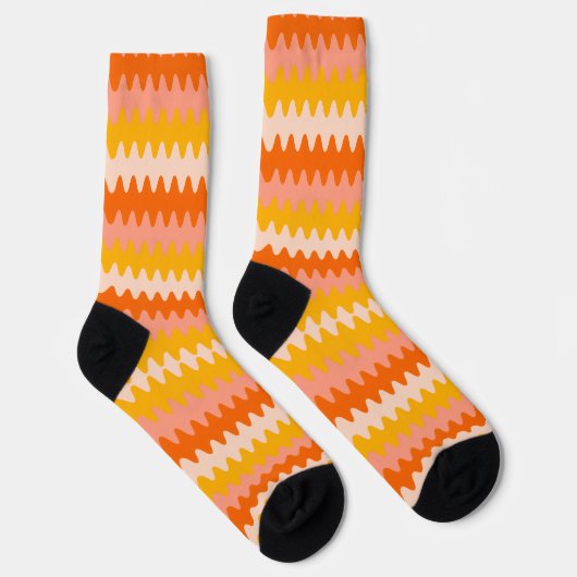 Modern Yellow, Orange & White Zig Zag Pattern Sokken (Rechts)