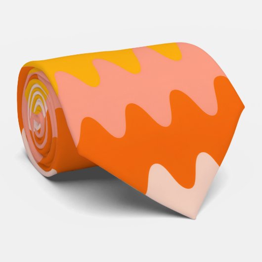 Modern Yellow, Orange & White Zig Zag Pattern Stropdas (Opgerold)