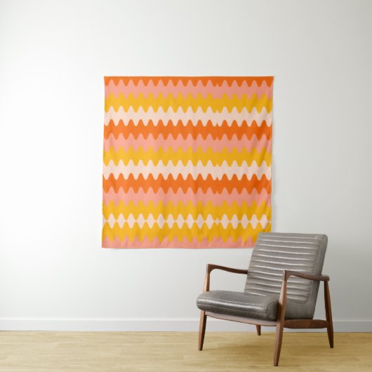 Modern Yellow, Orange & White Zig Zag Pattern Wandkleed (In situ)