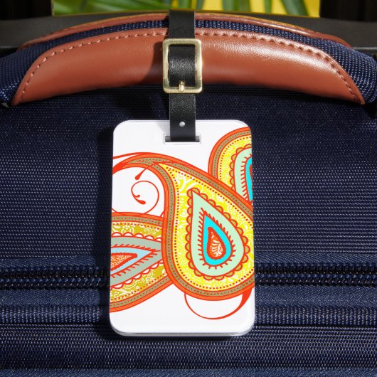 Modern Yellow Oranje Aqua Mint Paisley Gifts Bagagelabel (Voorkant Insitu 2)