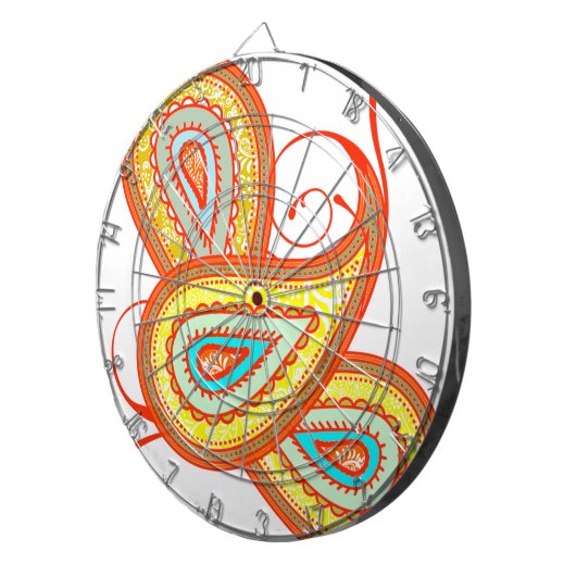 Modern Yellow Oranje Aqua Mint Paisley Gifts Dartbord (Voorkant Rechts)