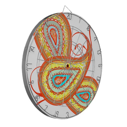 Modern Yellow Oranje Aqua Mint Paisley Gifts Dartbord (Voorkant Links)