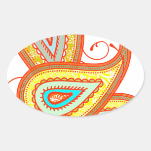 Modern Yellow Oranje Aqua Mint Paisley Gifts Ovale Sticker