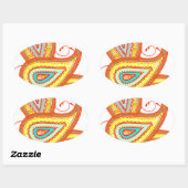 Modern Yellow Oranje Aqua Mint Paisley Gifts Ovale Sticker (Vel)