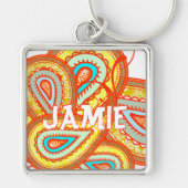 Modern Yellow Oranje Aqua Mint Paisley Gifts Sleutelhanger (Voorkant)