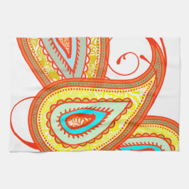 Modern Yellow Oranje Aqua Mint Paisley Gifts Theedoek