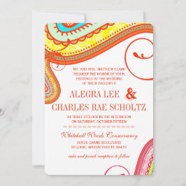 Modern Yellow Oranje Aqua Mint Paisley Wedding Kaart