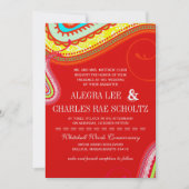 Modern Yellow Oranje Aqua Mint Red Paisley Wedding Kaart (Voorkant)