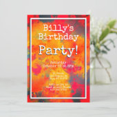 Modern Yellow Oranje Red Abstract Birthday Party Kaart (Staand voorkant)