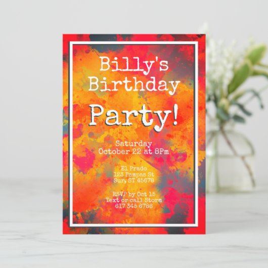 Modern Yellow Oranje Red Abstract Birthday Party Kaart (Staand voorkant)
