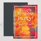 Modern Yellow Oranje Red Abstract Birthday Party Kaart (Voorkant / Achterkant)