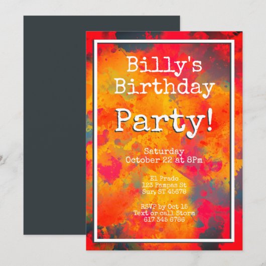 Modern Yellow Oranje Red Abstract Birthday Party Kaart (Voorkant / Achterkant)