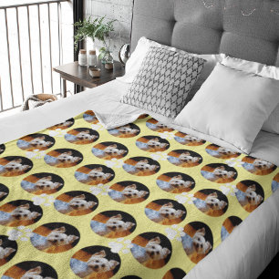 Modern Yellow Pet Photo Paw Print Pattern Cute Fleece Deken
