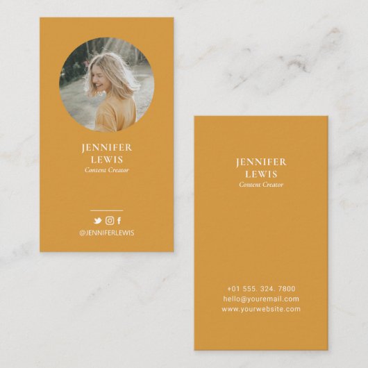 Modern Yellow Photo Social Media Visitekaartje (Voorkant / Achterkant)
