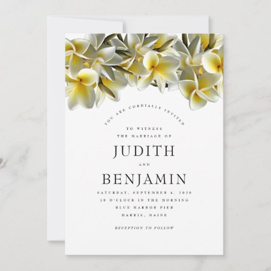 Modern Yellow Plumeria Wedding Kaart (Voorkant)