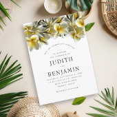 Modern Yellow Plumeria Wedding Kaart